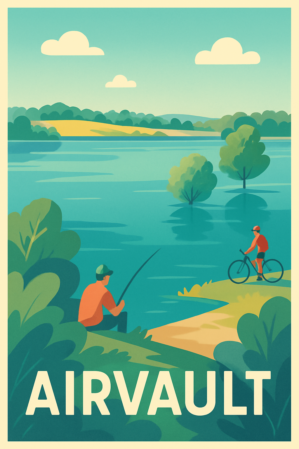 Deux-Sèvres France Pas de Cadre / 20 × 30cm Affiche de Airvault - Évasion nature au bord de l’eau