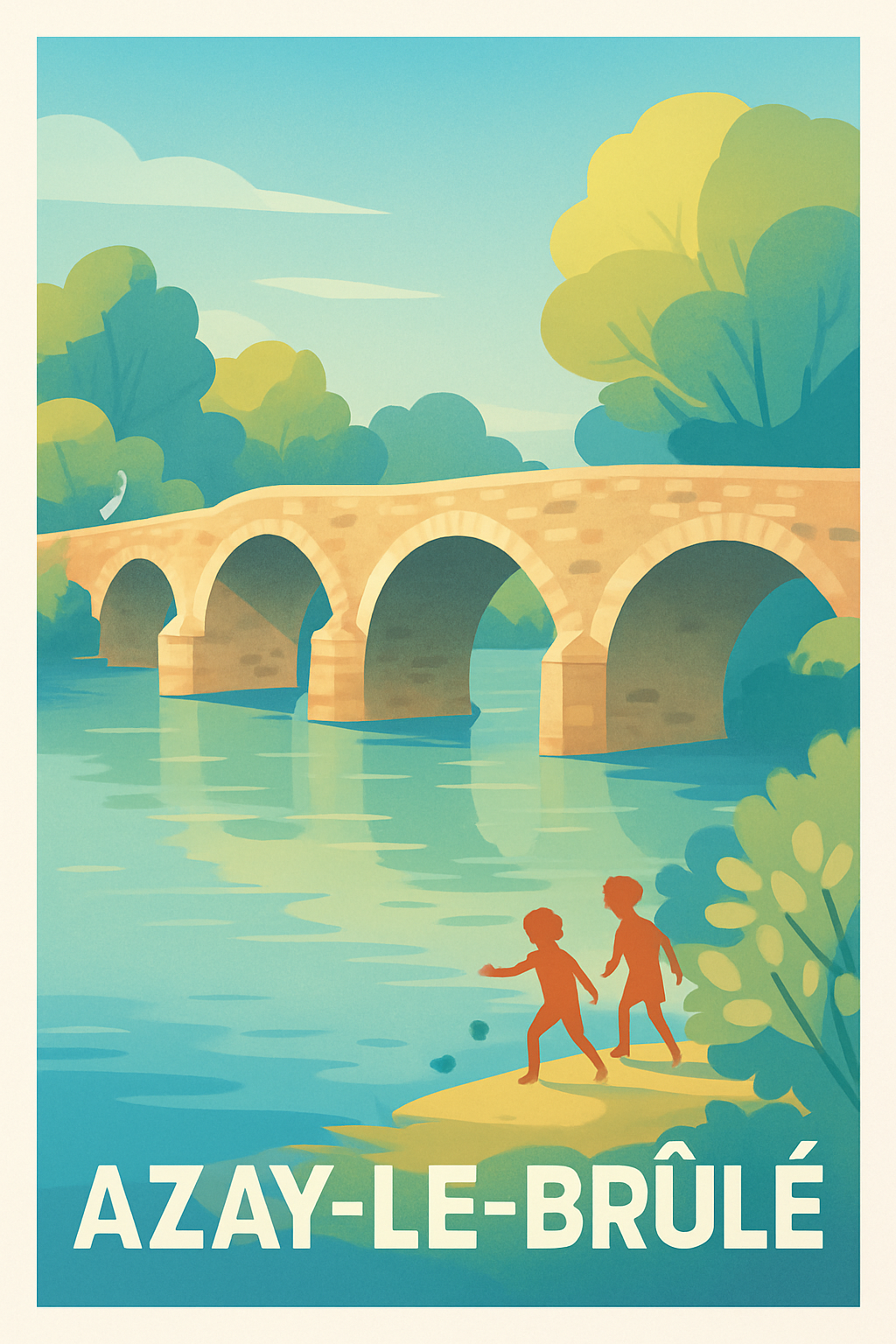 Deux-Sèvres France Pas de Cadre / 20 × 30cm Affiche de Azay-le-Brûlé - Charme et Sérénité au Fil de l'Eau