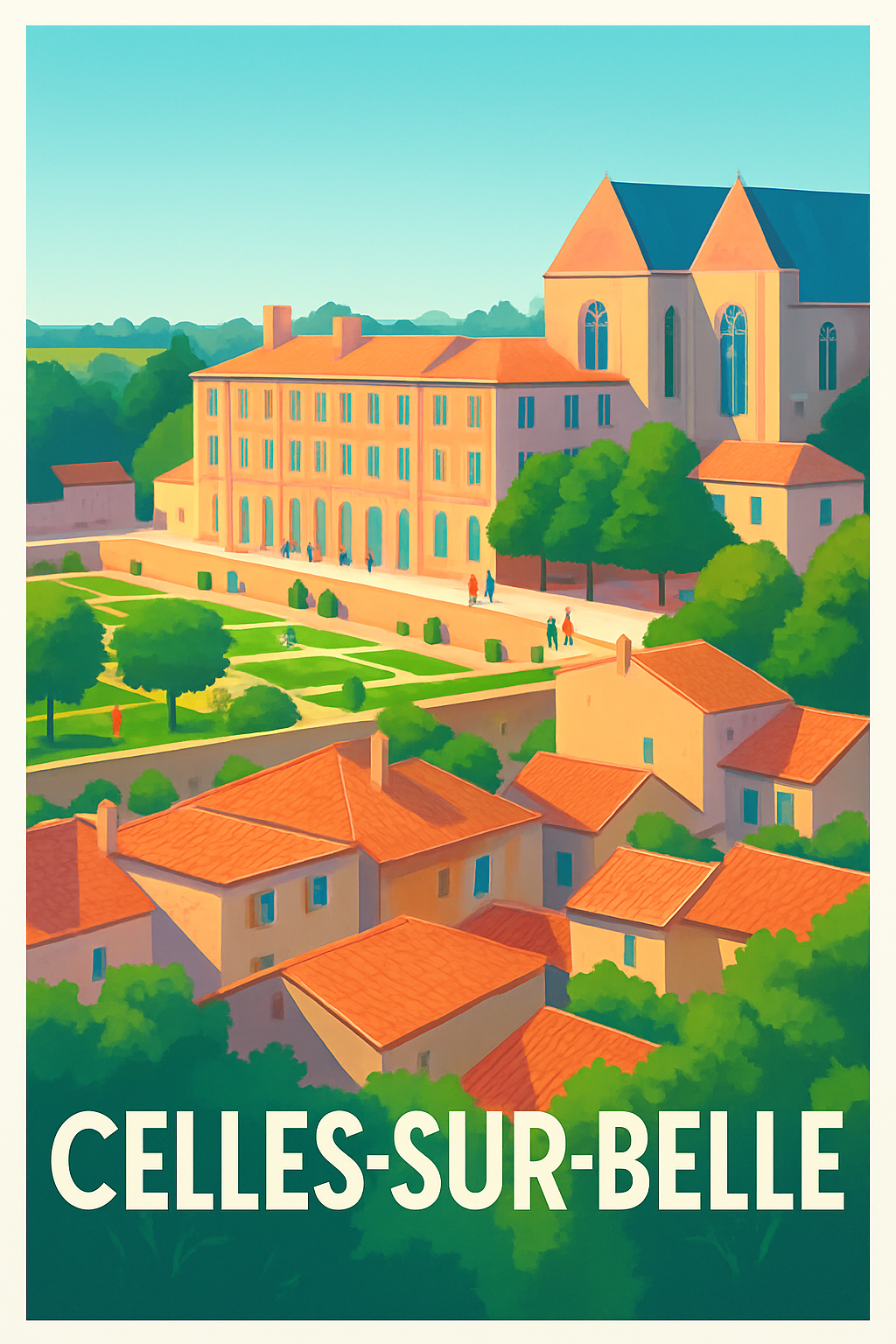 Deux-Sèvres France Pas de Cadre / 20 × 30cm Affiche de Celles-sur-Belle - Charme et douceur de la campagne française
