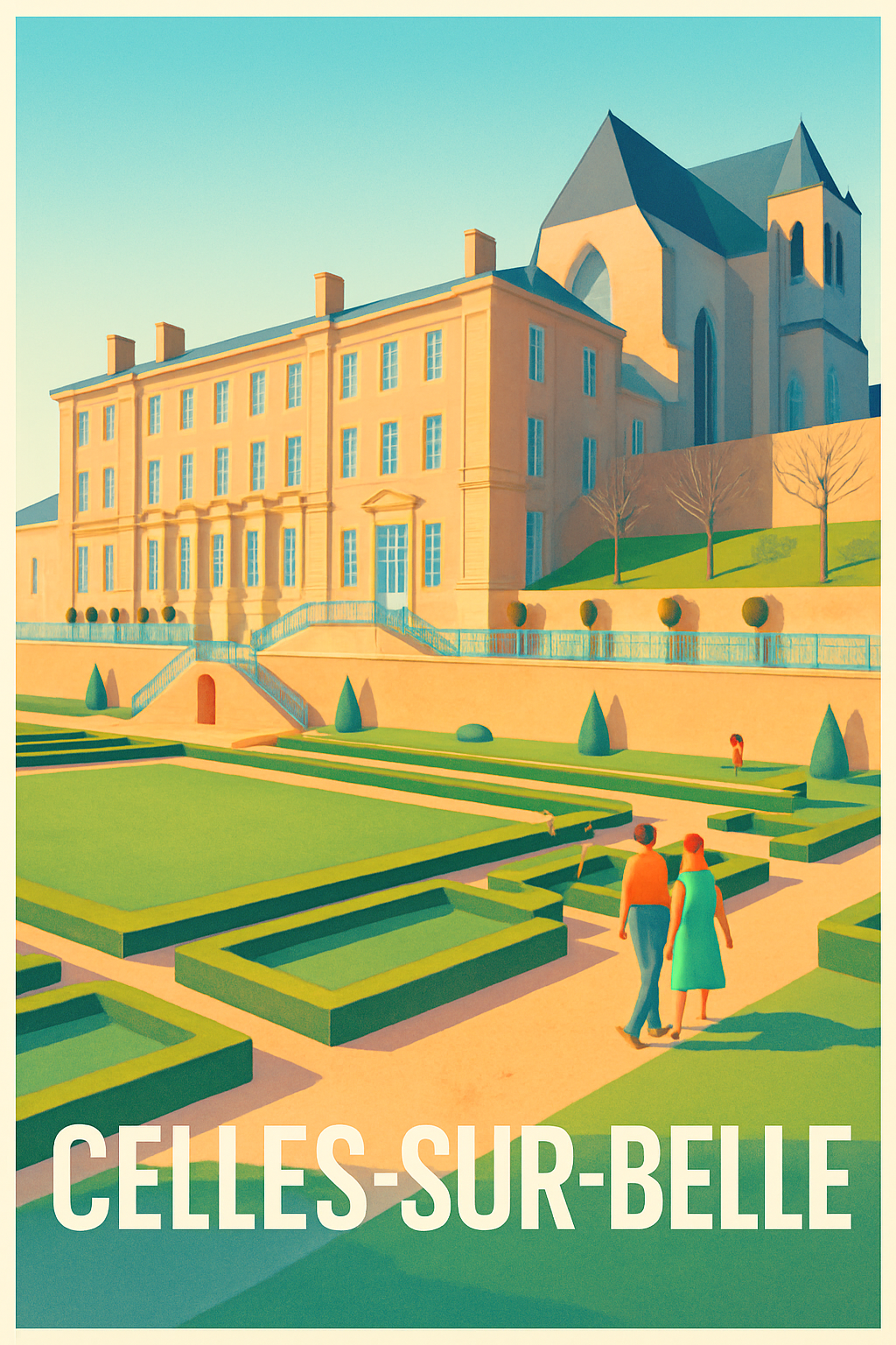 Deux-Sèvres France Pas de Cadre / 20 × 30cm Affiche de Celles-sur-Belle - Élégance et Sérénité au Château