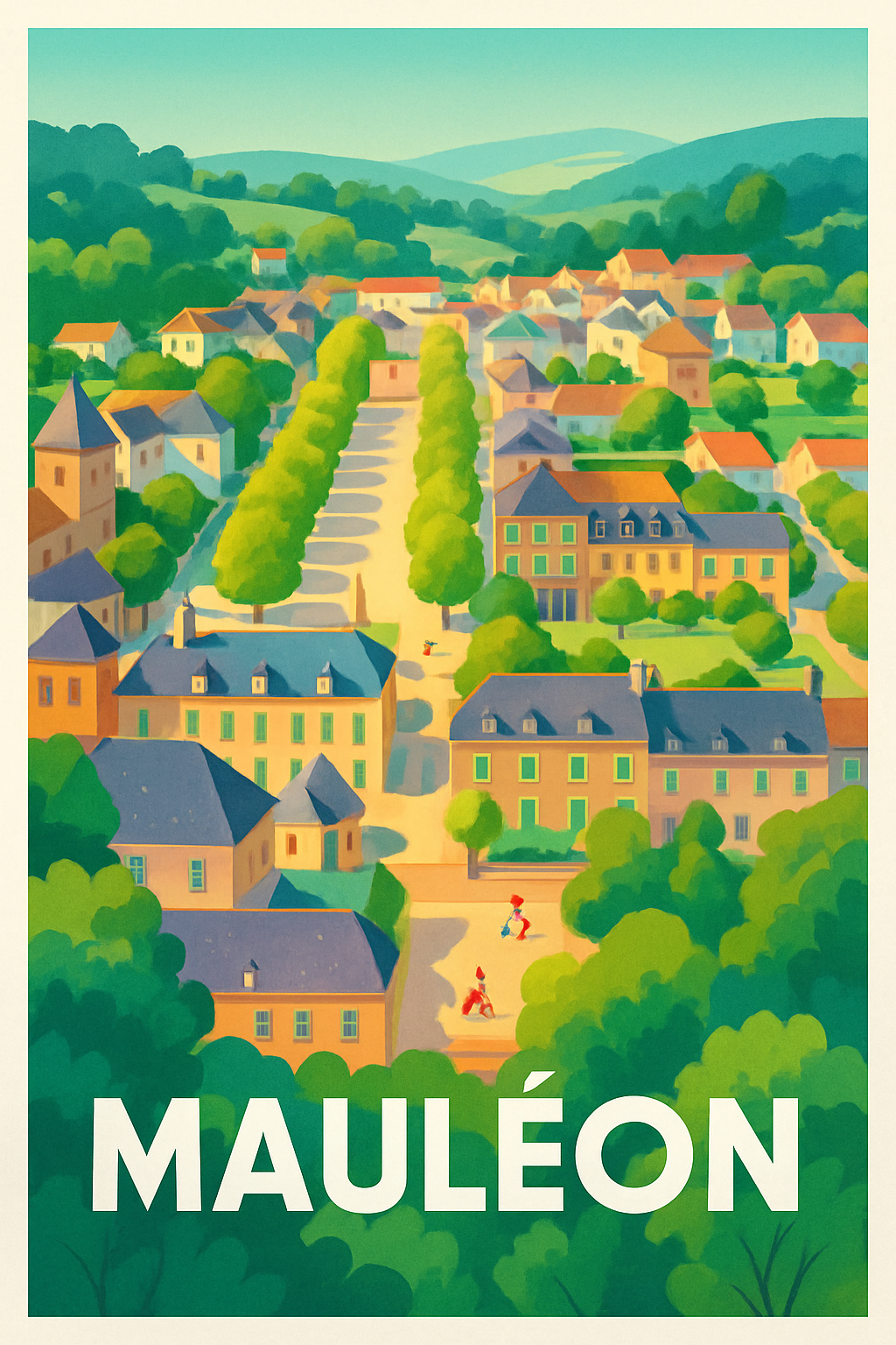 Deux-Sèvres France Pas de Cadre / 20 × 30cm Affiche de Mauléon - Charme et sérénité d'une ville paisible