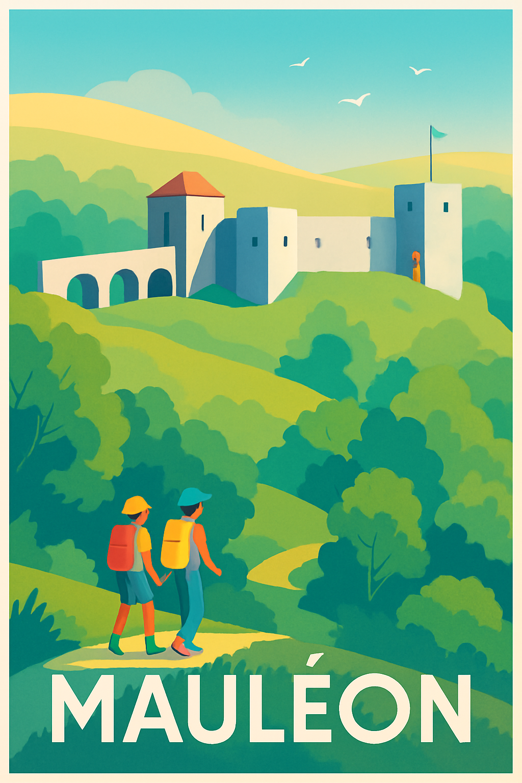 Deux-Sèvres France Pas de Cadre / 20 × 30cm Affiche de Mauléon - Promenade bucolique au château