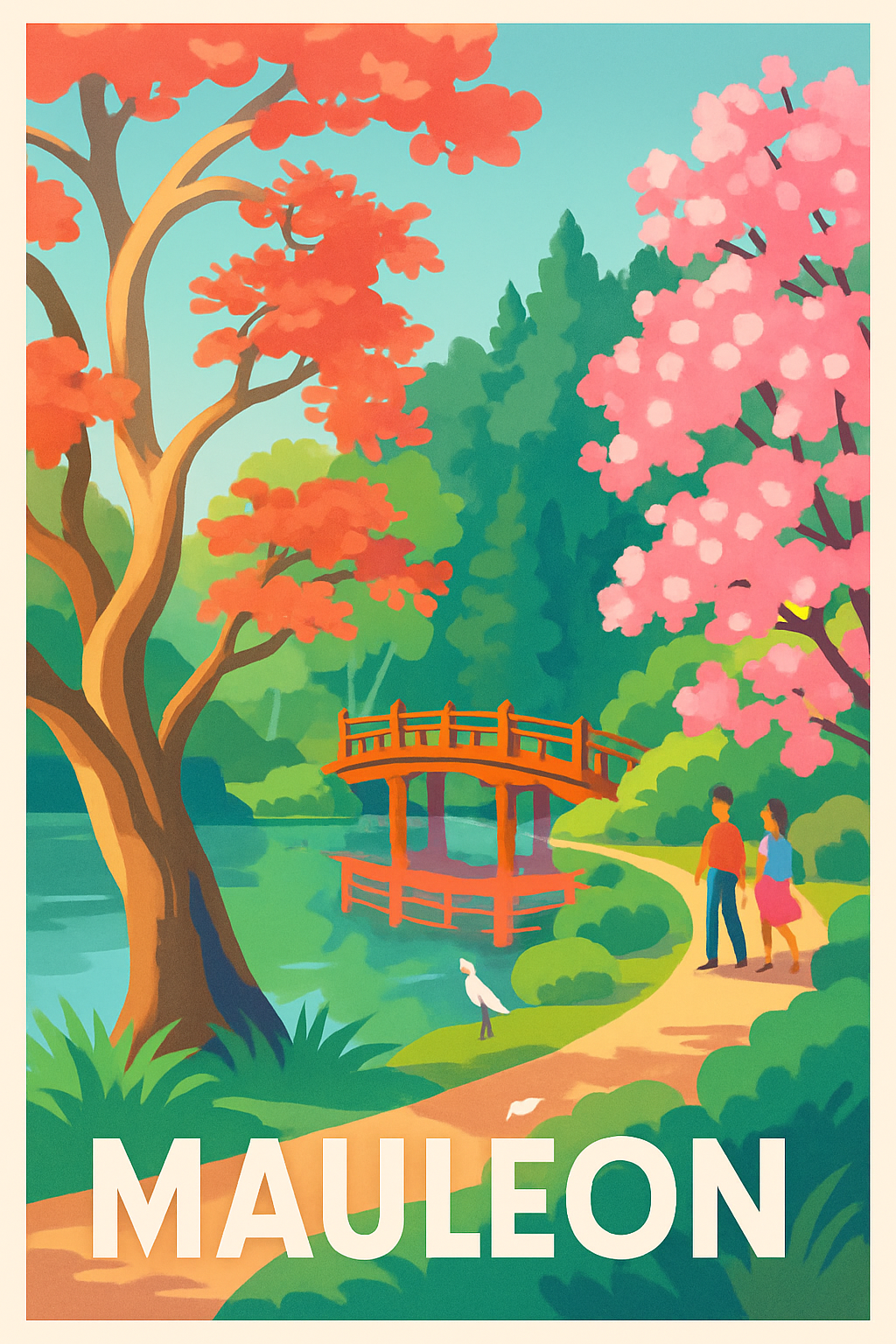 Deux-Sèvres France Pas de Cadre / 20 × 30cm Affiche de Mauleon - Promenade paisible au jardin japonais