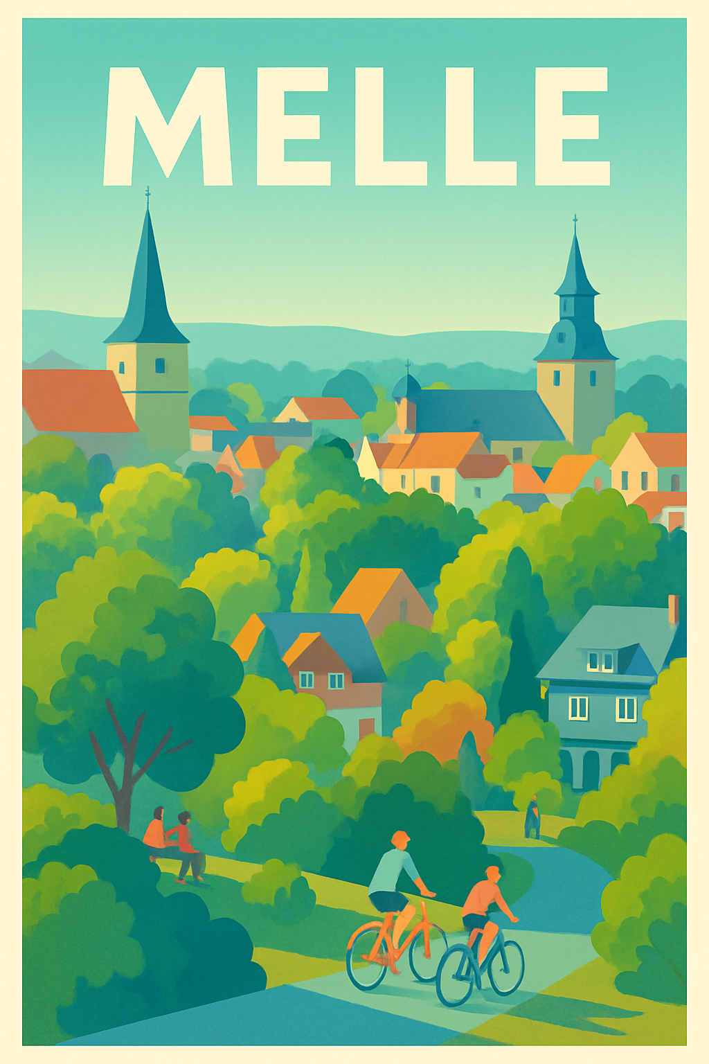 Deux-Sèvres France Pas de Cadre / 20 × 30cm Affiche de Melle - Charme bucolique et douceur de vivre