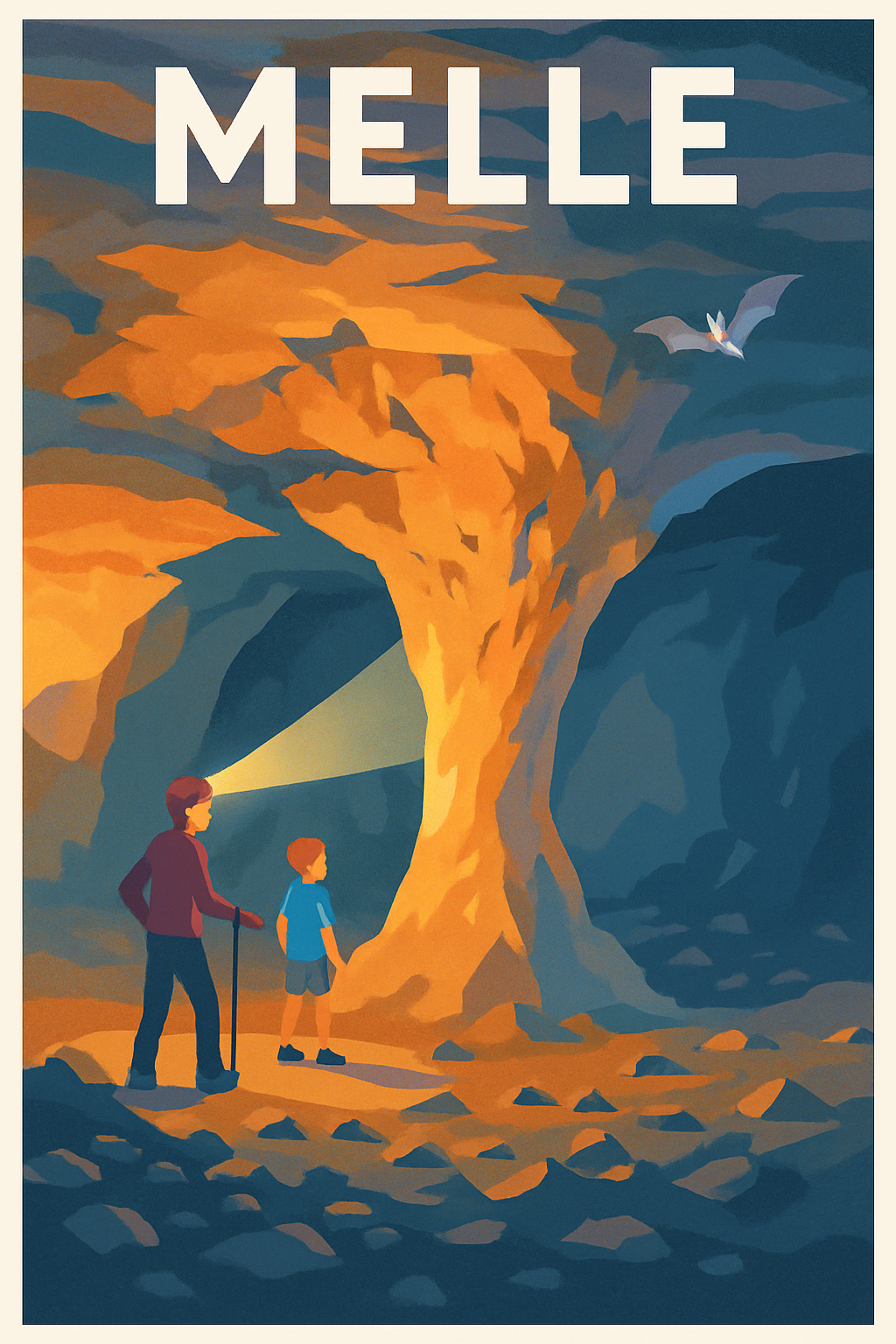 Affiche Melle — Exploration lumineuse de la grotte · poster d'art de Melle