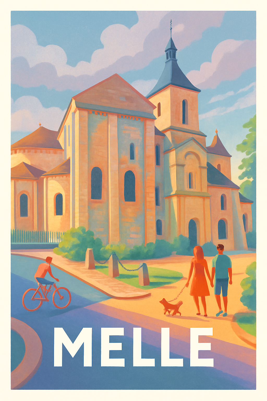 Deux-Sèvres France Pas de Cadre / 20 × 30cm Affiche de Melle - Harmonie architecturale et douceur de vivre