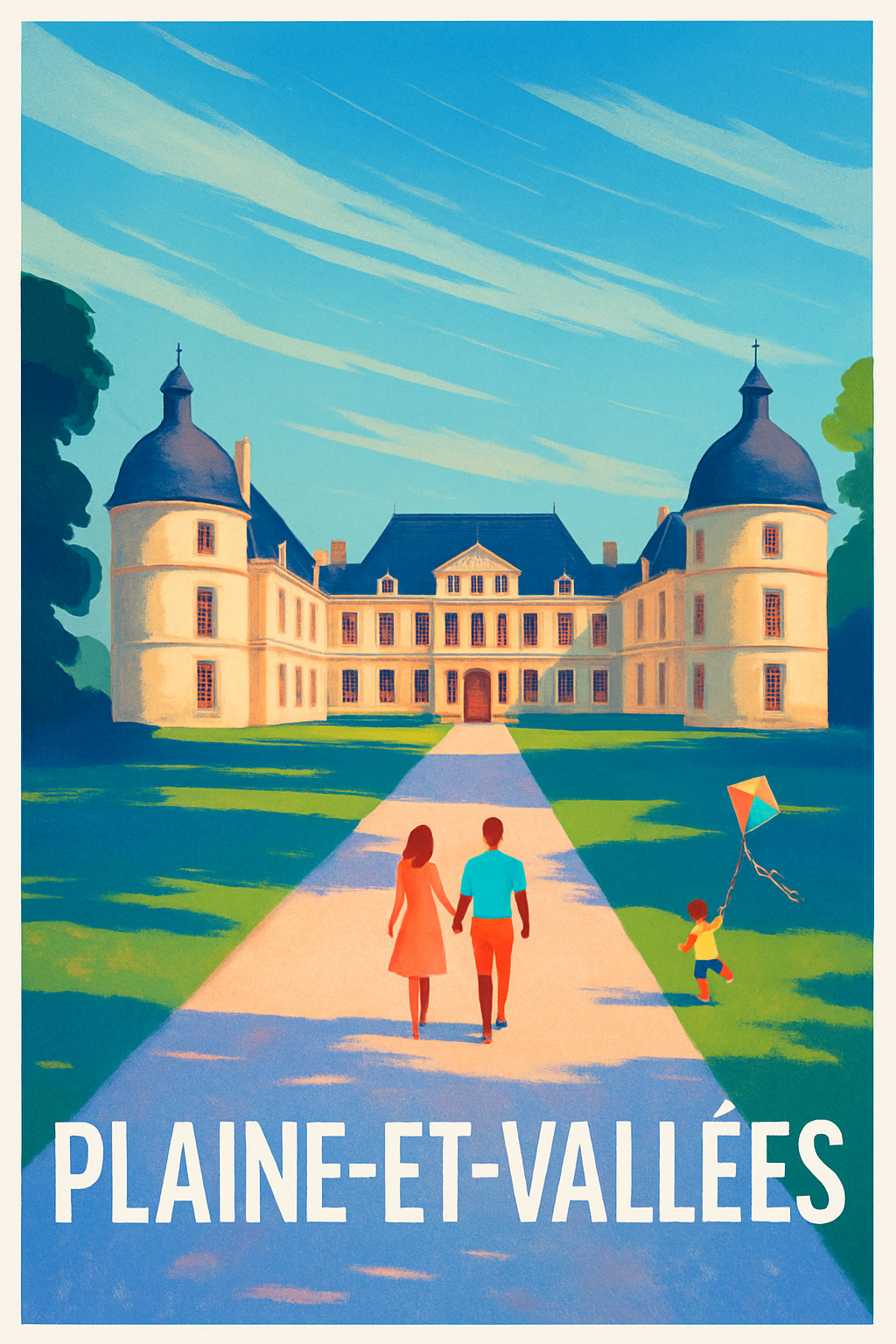 Deux-Sèvres France Pas de Cadre / 20 × 30cm Affiche de Plaine-et-Vallées - Promenade au Château en famille