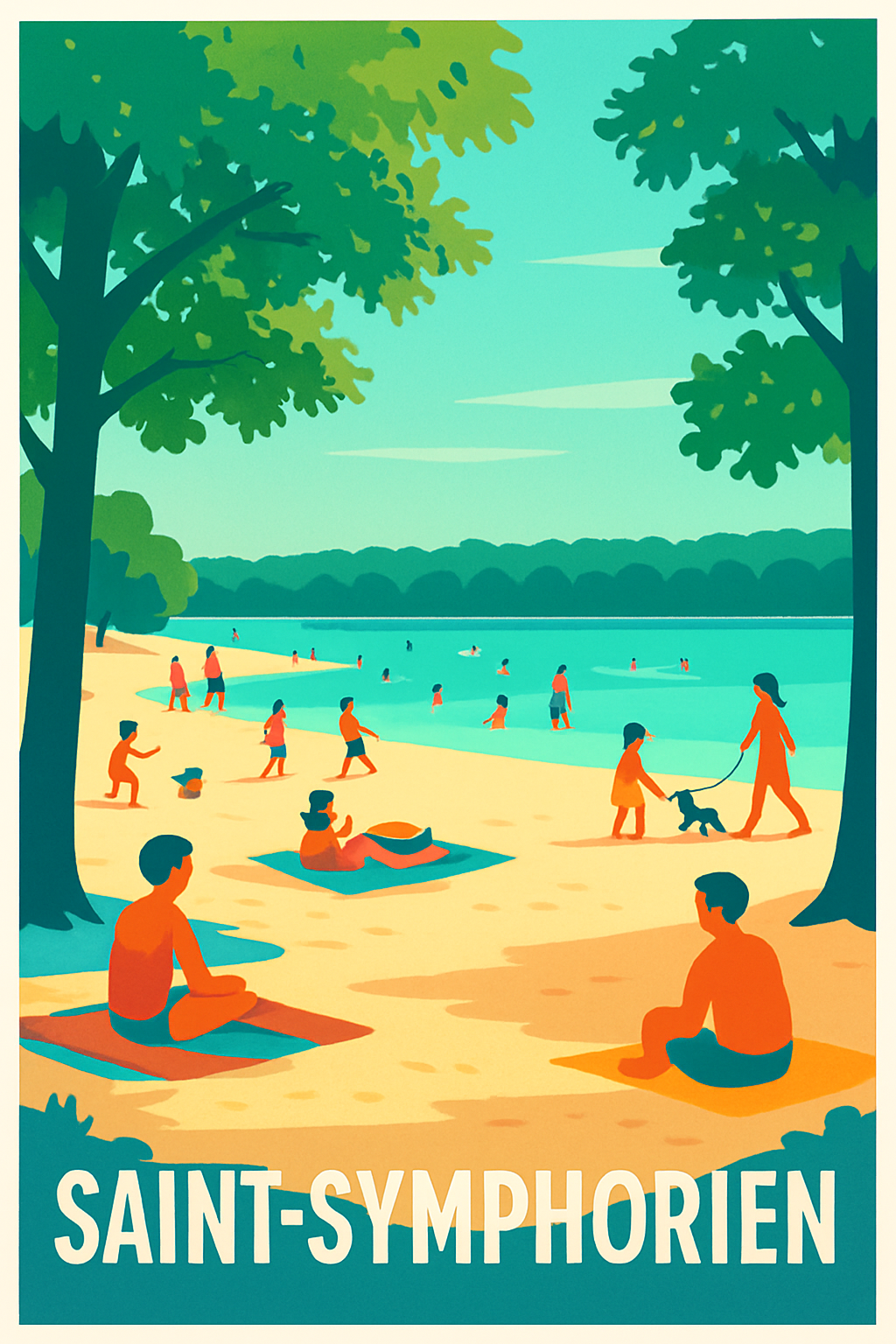 Deux-Sèvres France Pas de Cadre / 20 × 30cm Affiche de Saint-Symphorien - Détente et baignade au bord du lac