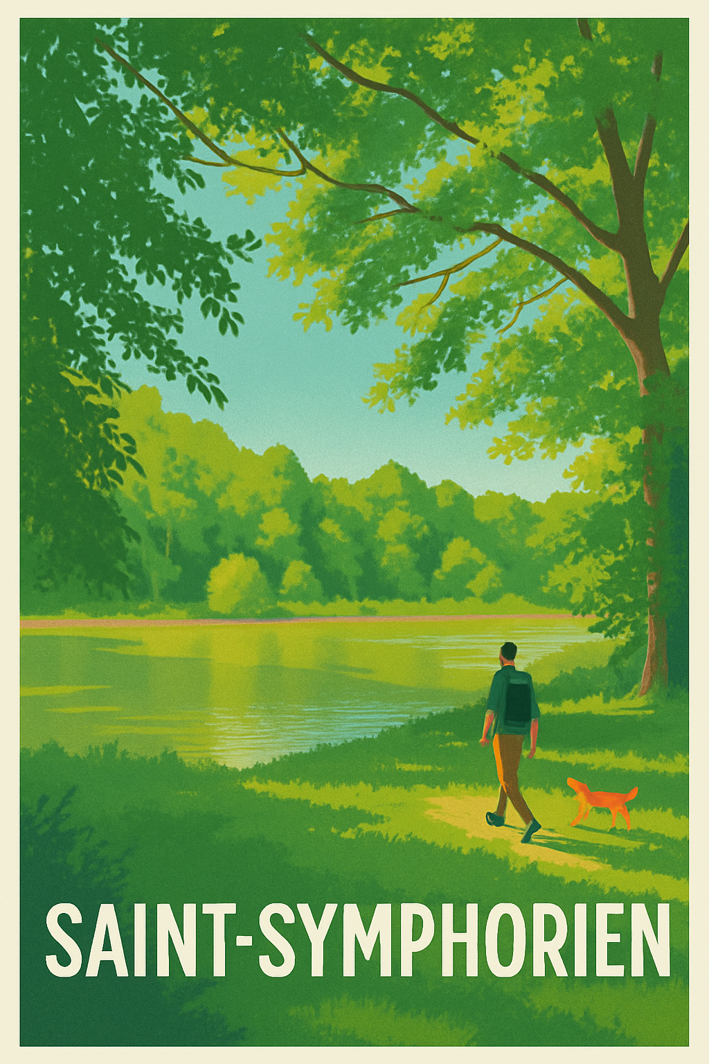 Affiche Saint-Symphorien — Promenade bucolique au bord de l'eau · poster d'art de Saint-Symphorien