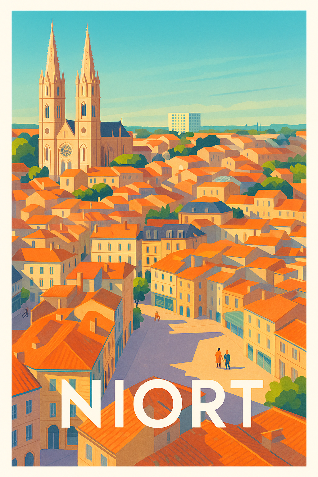 Deux-Sèvres France Pas de Cadre / 20 × 30cm Affiche Niort - Charme et lumière au cœur de la ville