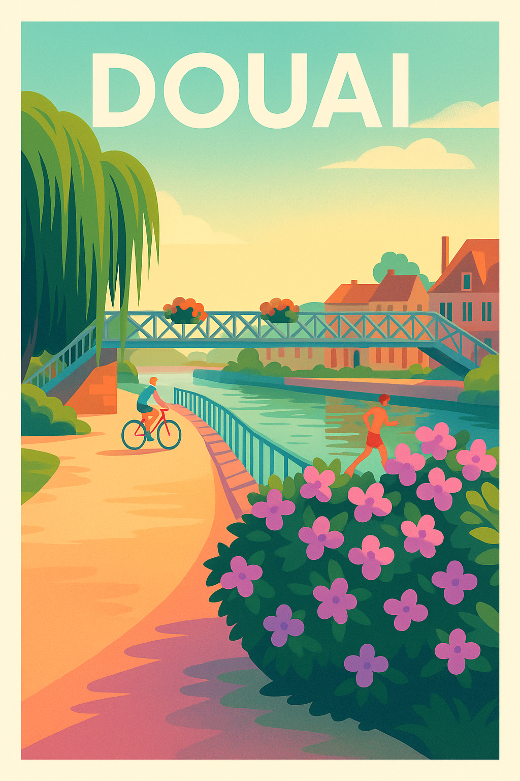 Affiche Douai — Une promenade paisible au bord du canal · poster d'art de Douai