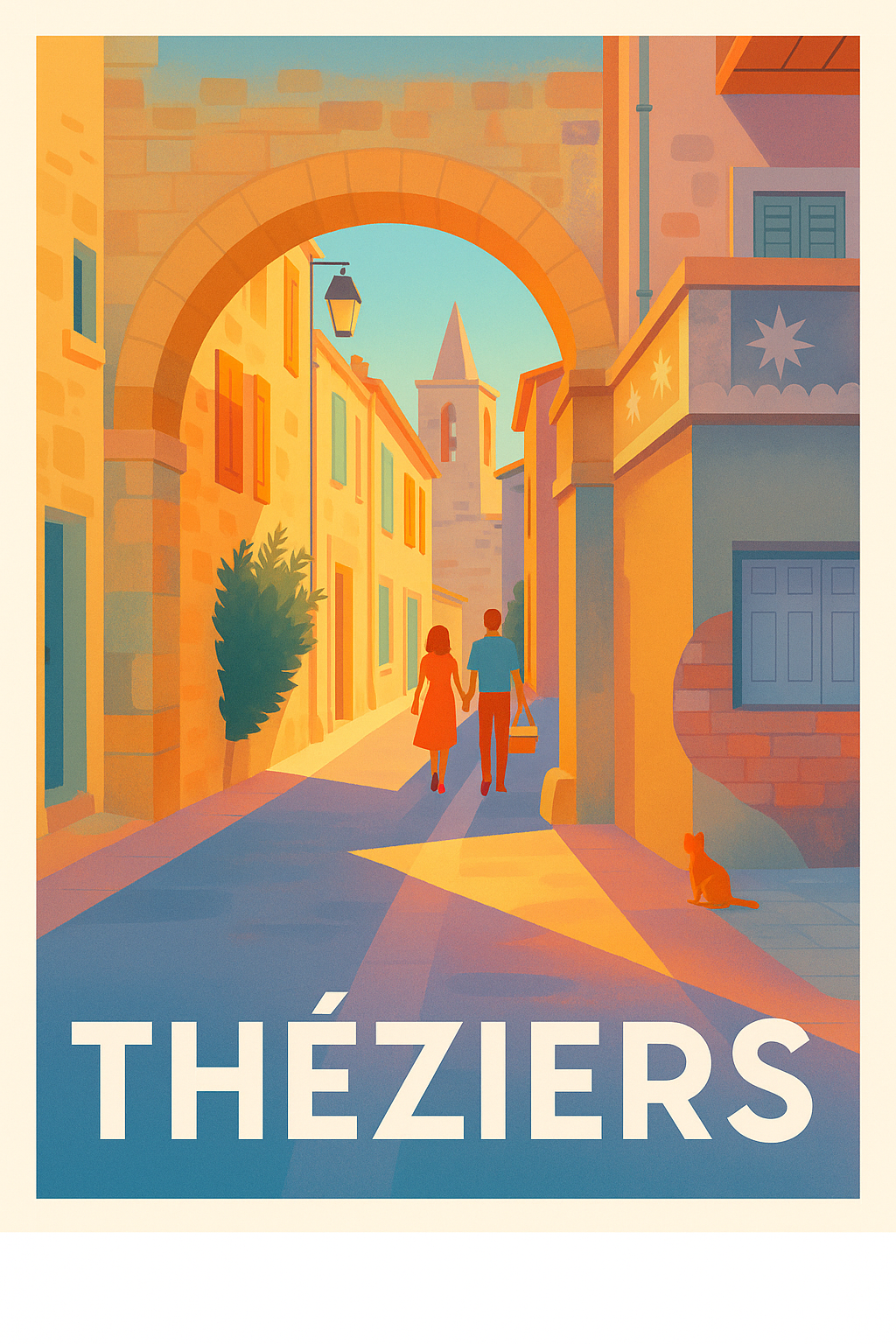 Affiche Théziers — Promenade romantique sous l'arche ensoleillée · poster d'art de Théziers