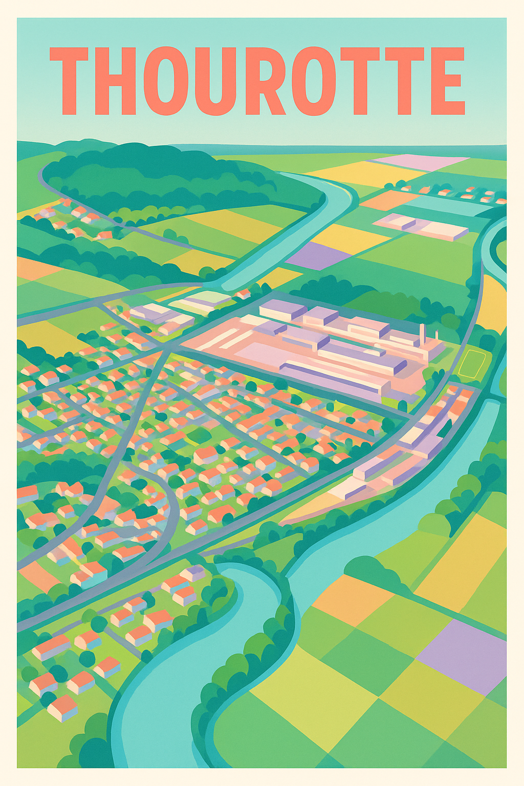 Affiche de Thourotte - Vue aérienne colorée et graphique