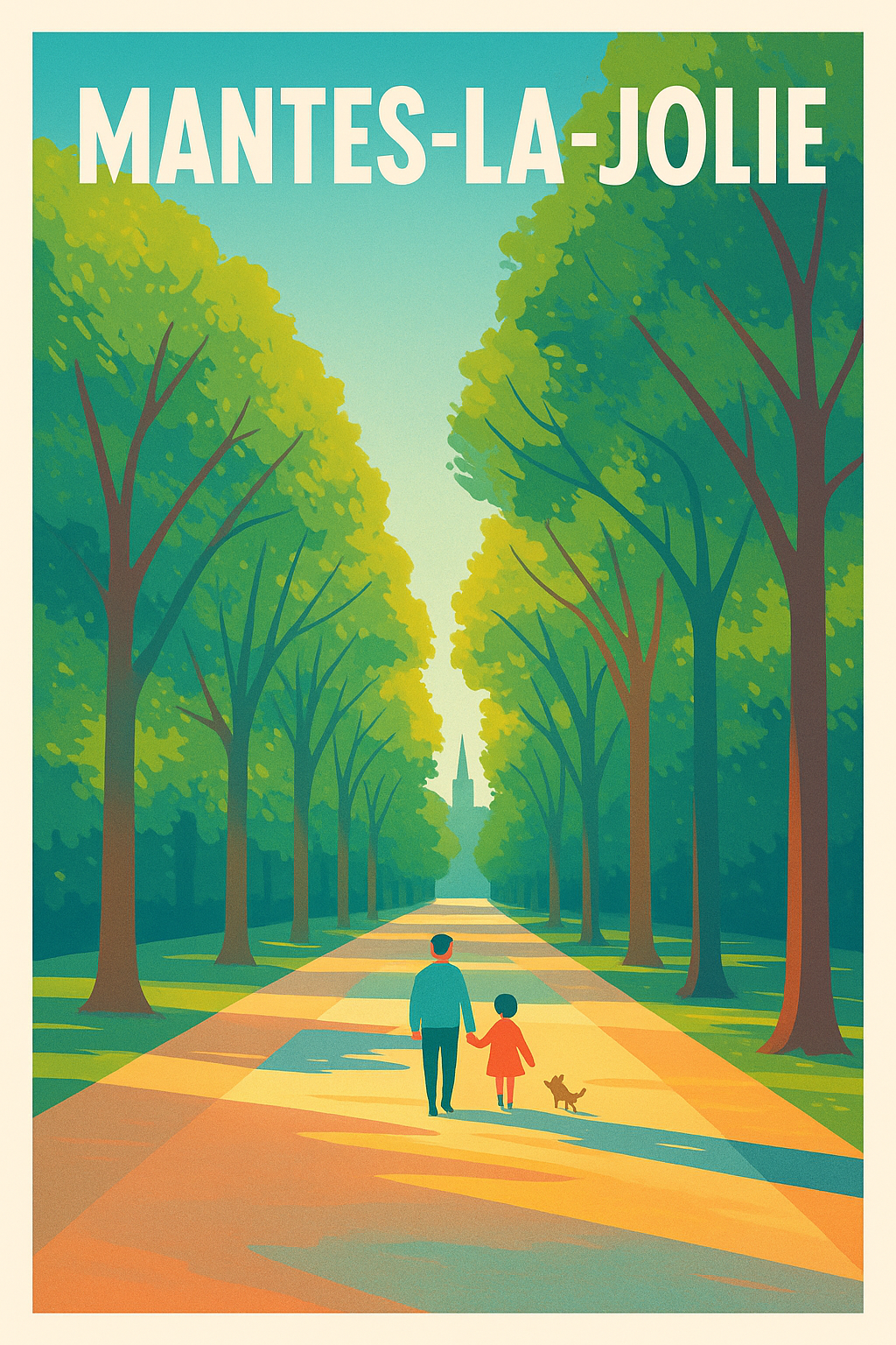 Affiche Mantes-la-Jolie — Promenade bucolique sous les arbres · poster d'art de Mantes-la-Jolie