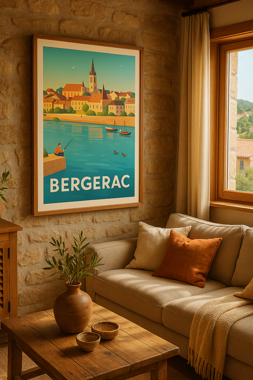 Affiche Bergerac — Charme paisible au bord de l'eau · poster d'art de Bergerac