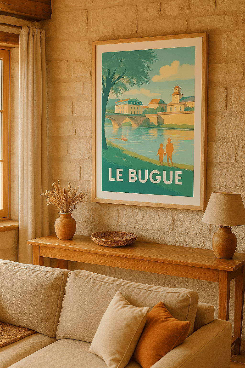 Affiche Le Bugue — Escapade paisible au fil de la rivière · poster d'art de Le Bugue