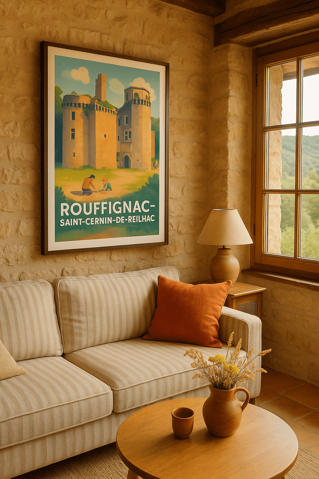 Affiche Rouffignac-Saint-Cernin-de-Reilhac — Charme médiéval et douceur de vivre · poster d'art de Rouffignac-Saint-Cernin-de-Reilhac