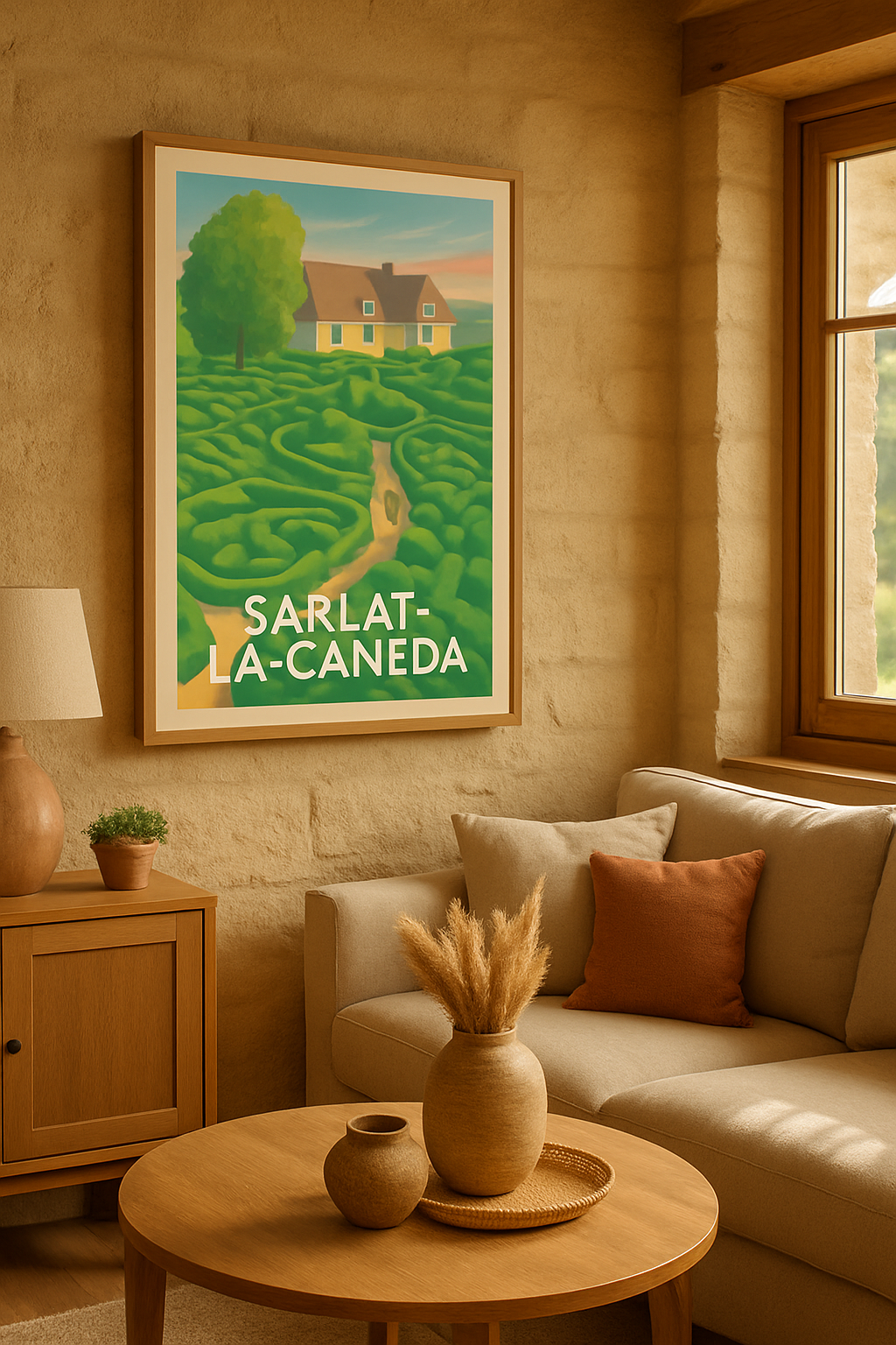Affiche Sarlat-la-Canéda — L'élégance des jardins labyrinthiques · poster d'art de Sarlat-la-Canéda
