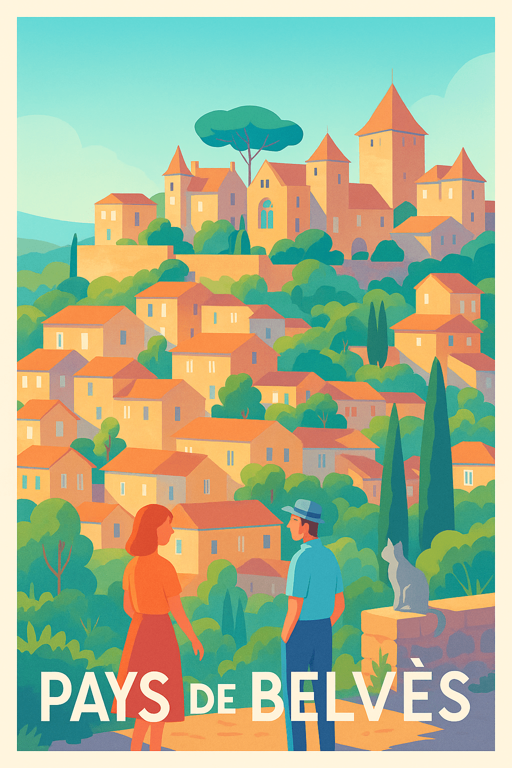 Dordogne France Pas de Cadre / 20 × 30cm Affiche de Belvès - Charme authentique au cœur du Périgord