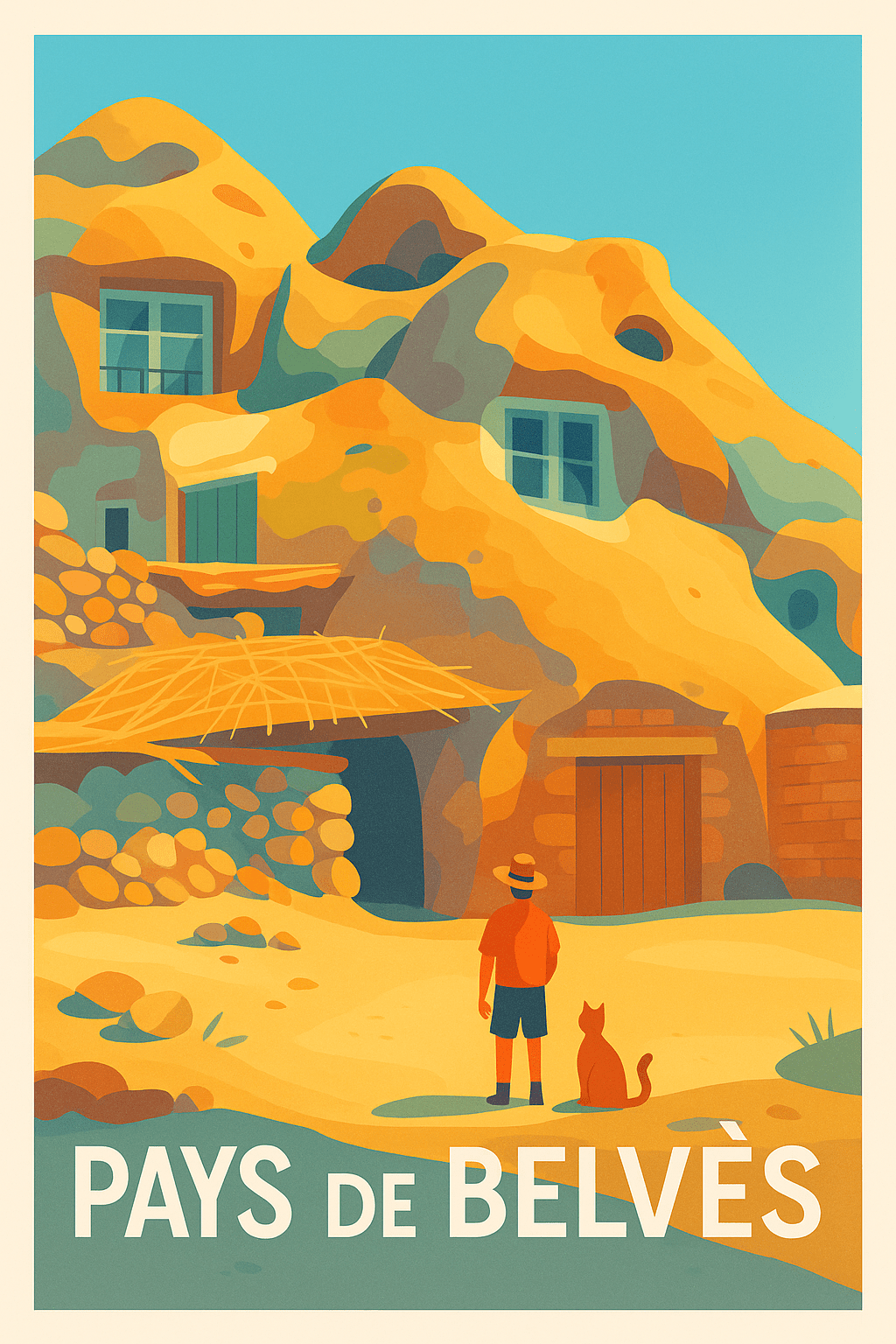 Dordogne France Pas de Cadre / 20 × 30cm Affiche de Belvès - L'authenticité du pays troglodytique