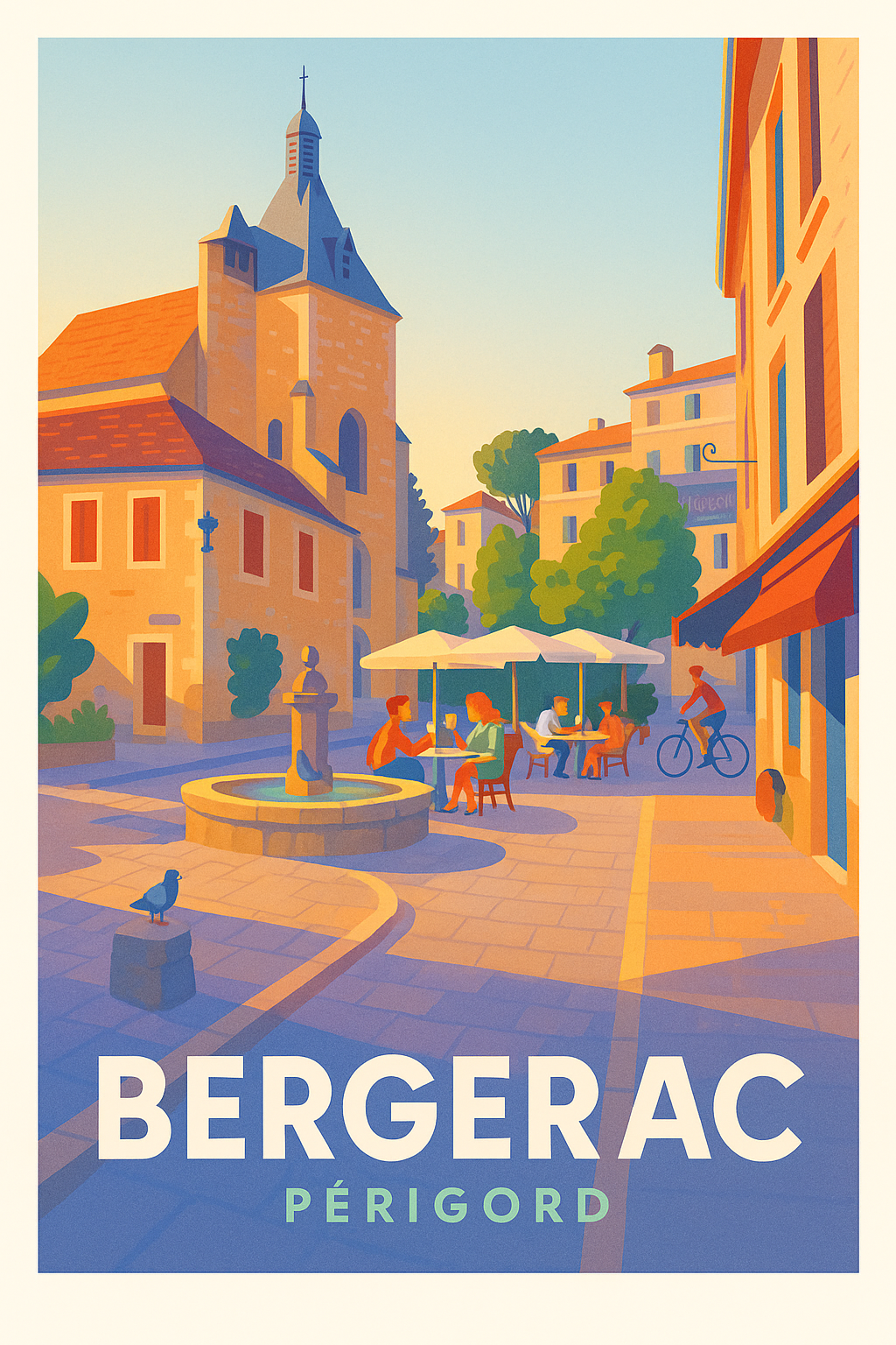 Dordogne France Pas de Cadre / 20 × 30cm Affiche de Bergerac - Charme et douceur du Périgord