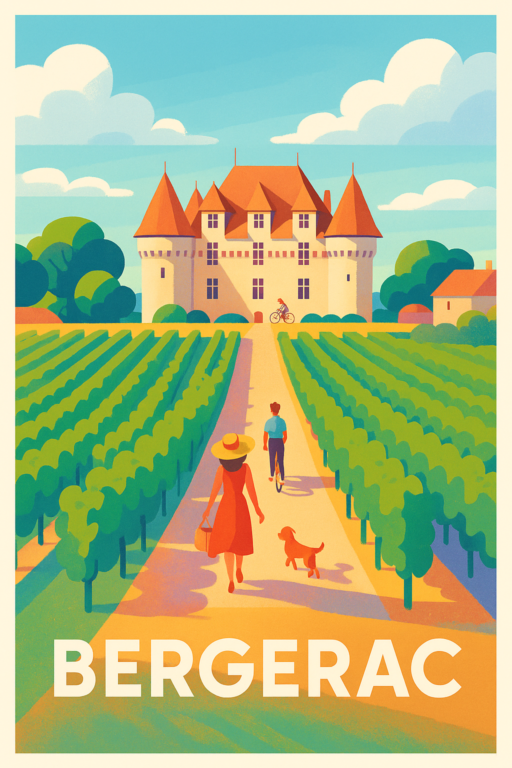 Dordogne France Pas de Cadre / 20 × 30cm Affiche de Bergerac - L'élégance au cœur des vignobles