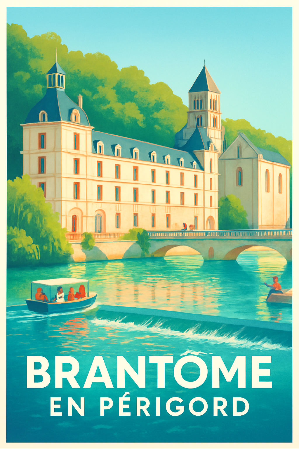 Dordogne France Pas de Cadre / 20 × 30cm Affiche de Brantôme - Charme et douceur en Périgord