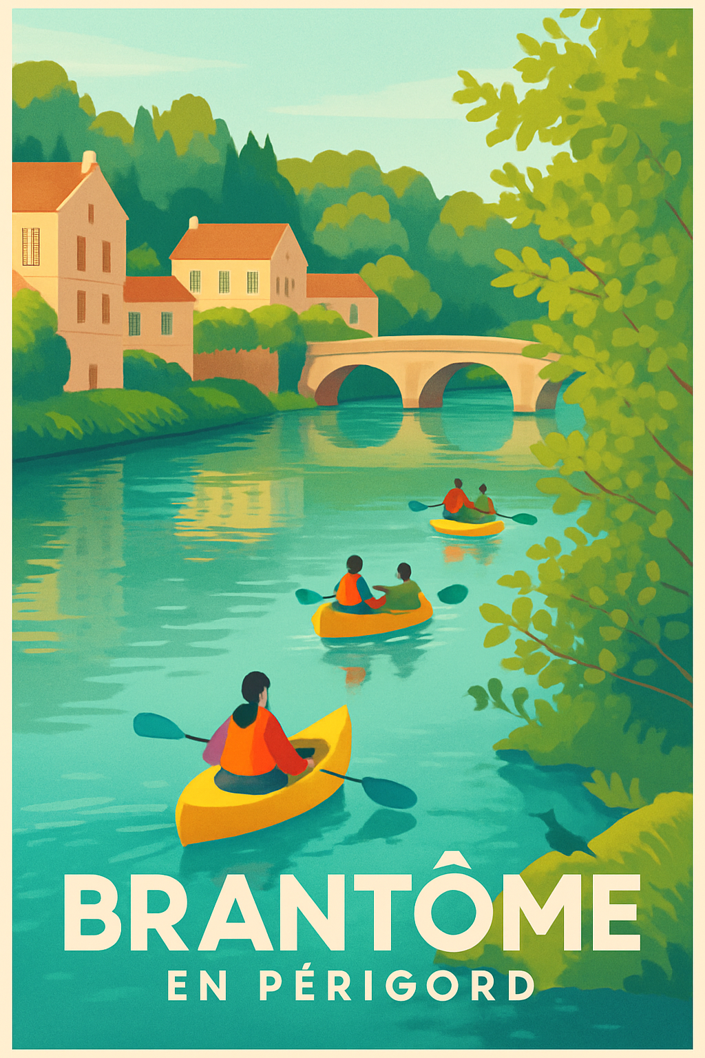Dordogne France Pas de Cadre / 20 × 30cm Affiche de Brantôme - Joyau paisible en Périgord
