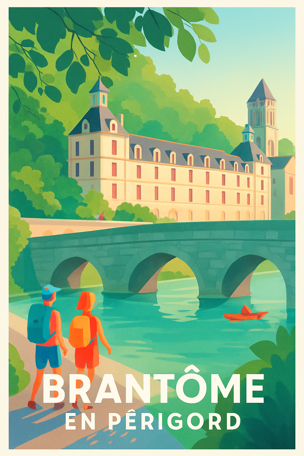 Dordogne France Pas de Cadre / 20 × 30cm Affiche de Brantôme - L'élégance au fil de l'eau en Périgord