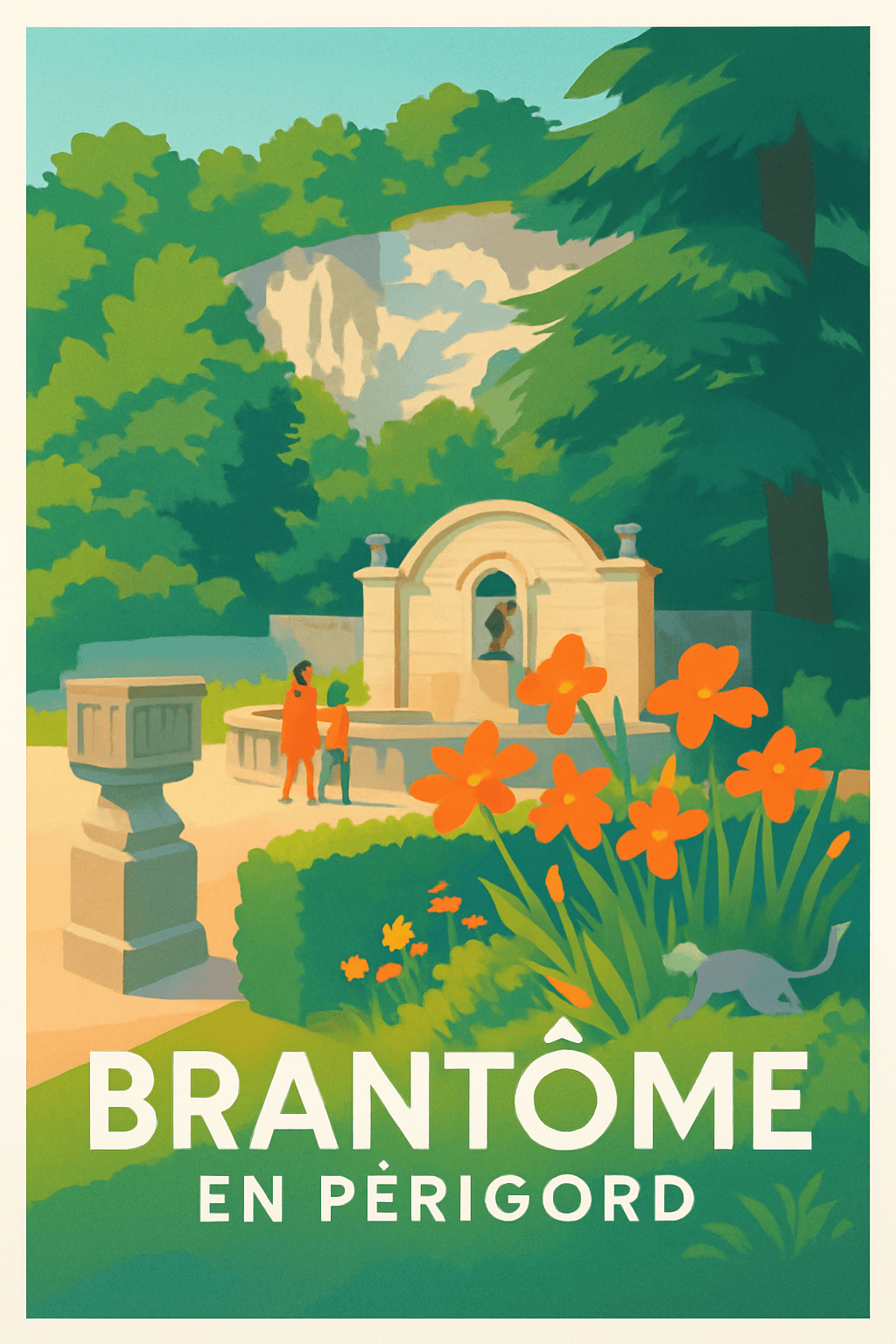 Dordogne France Pas de Cadre / 20 × 30cm Affiche de Brantôme - L'élégance verte du Périgord