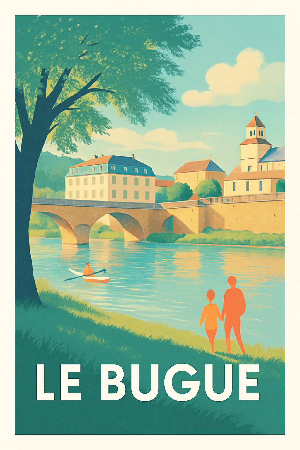 Dordogne France Pas de Cadre / 20 × 30cm Affiche de Le Bugue - Escapade paisible au fil de la rivière
