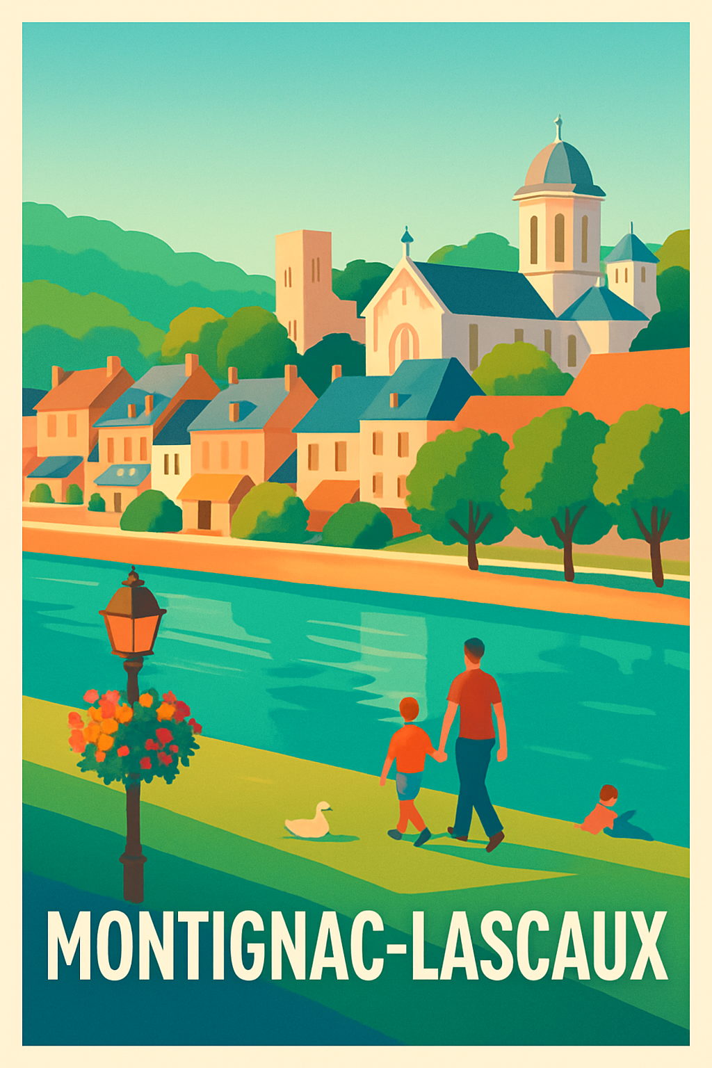 Dordogne France Pas de Cadre / 20 × 30cm Affiche de Montignac-Lascaux - Charme d'une balade au bord de l'eau