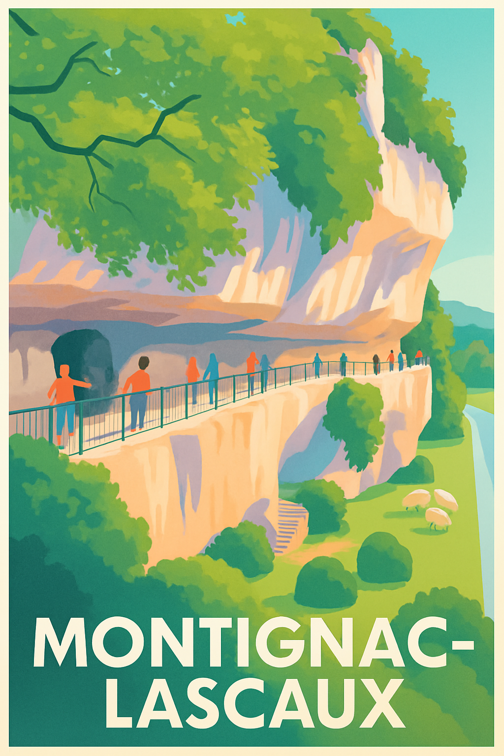 Dordogne France Pas de Cadre / 20 × 30cm Affiche de Montignac-Lascaux - Promenade au cœur de l'Histoire