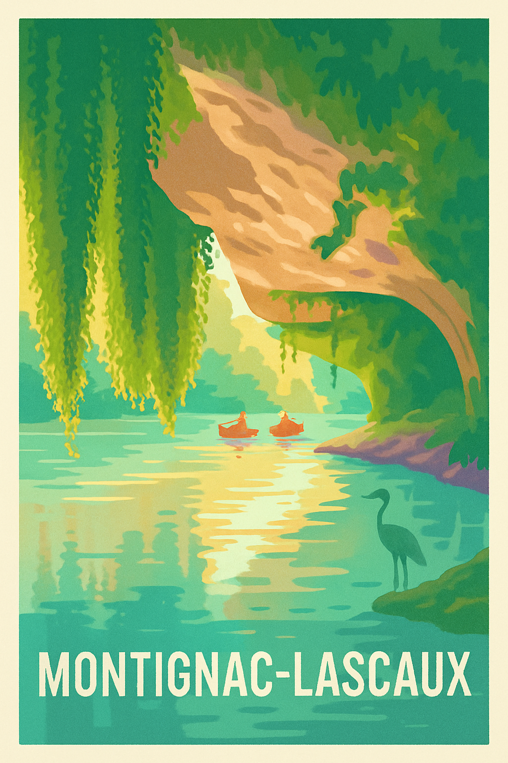 Dordogne France Pas de Cadre / 20 × 30cm Affiche de Montignac-Lascaux - Sérénité au fil de l'eau