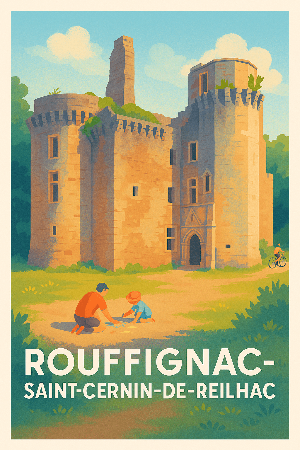Affiche Rouffignac-Saint-Cernin-de-Reilhac — Charme médiéval et douceur de vivre · poster d'art de Rouffignac-Saint-Cernin-de-Reilhac