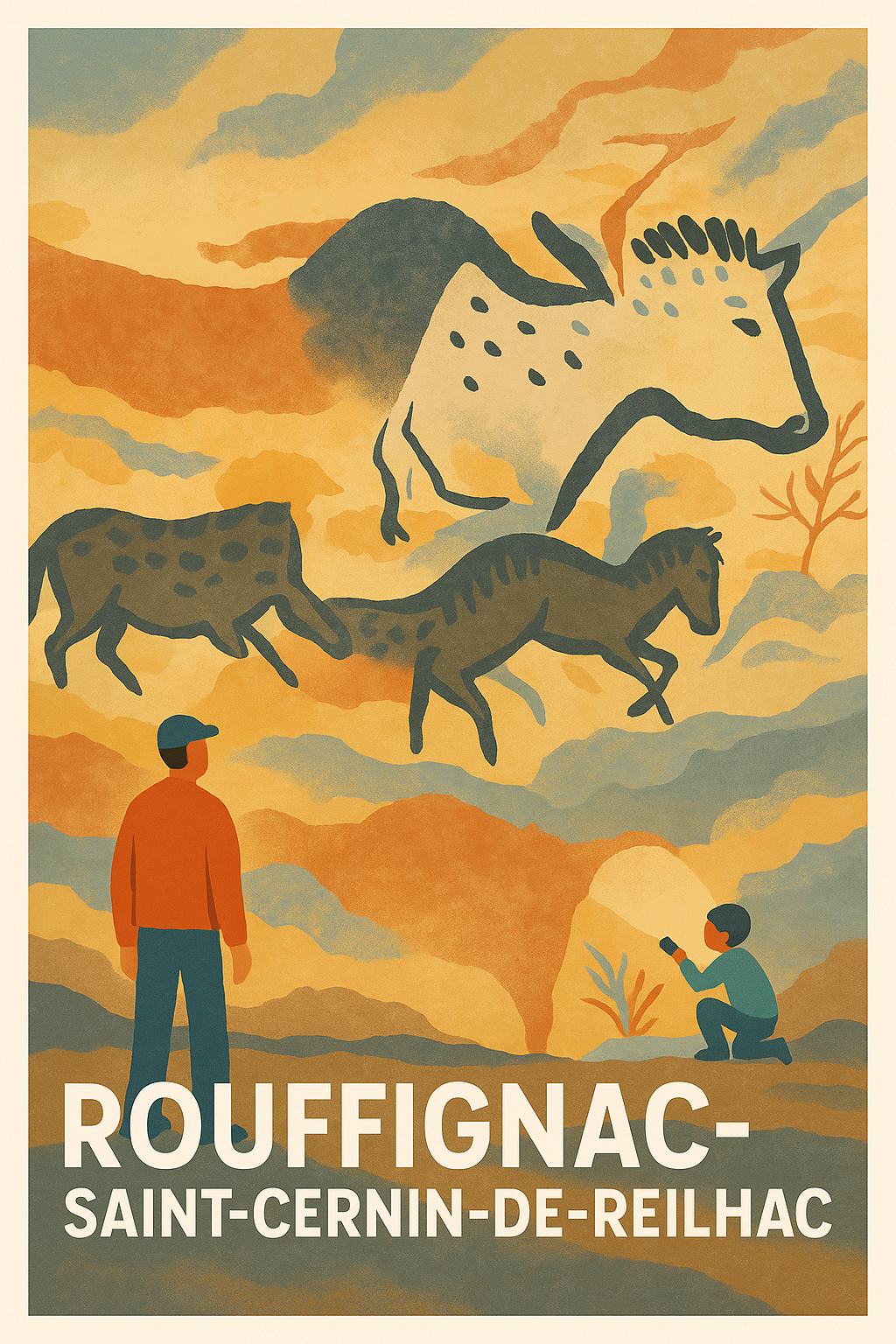 Dordogne France Pas de Cadre / 20 × 30cm Affiche de Rouffignac-Saint-Cernin-de-Reilhac - Voyage préhistorique en images