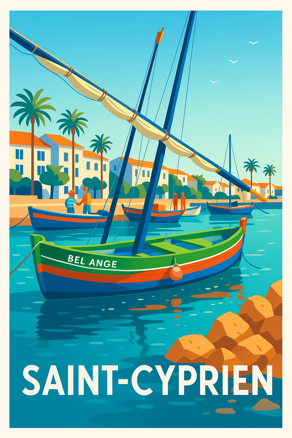 Dordogne France Pas de Cadre / 20 × 30cm Affiche de Saint-Cyprien - L'élégance méditerranéenne au port