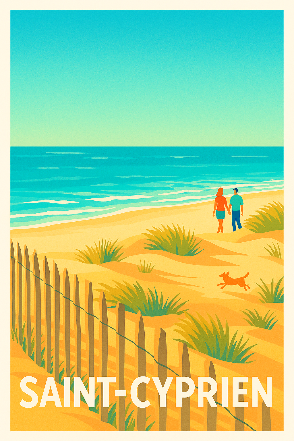 Dordogne France Pas de Cadre / 20 × 30cm Affiche de Saint-Cyprien - Promenade au bord de la Méditerranée