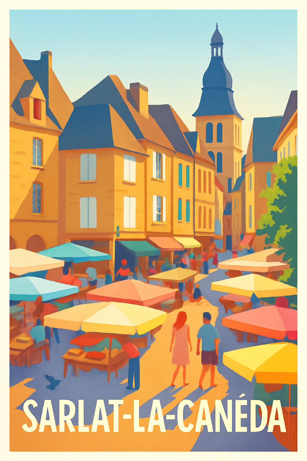 Dordogne France Pas de Cadre / 20 × 30cm Affiche de Sarlat-la-Canéda - Charme et couleurs du marché médiéval