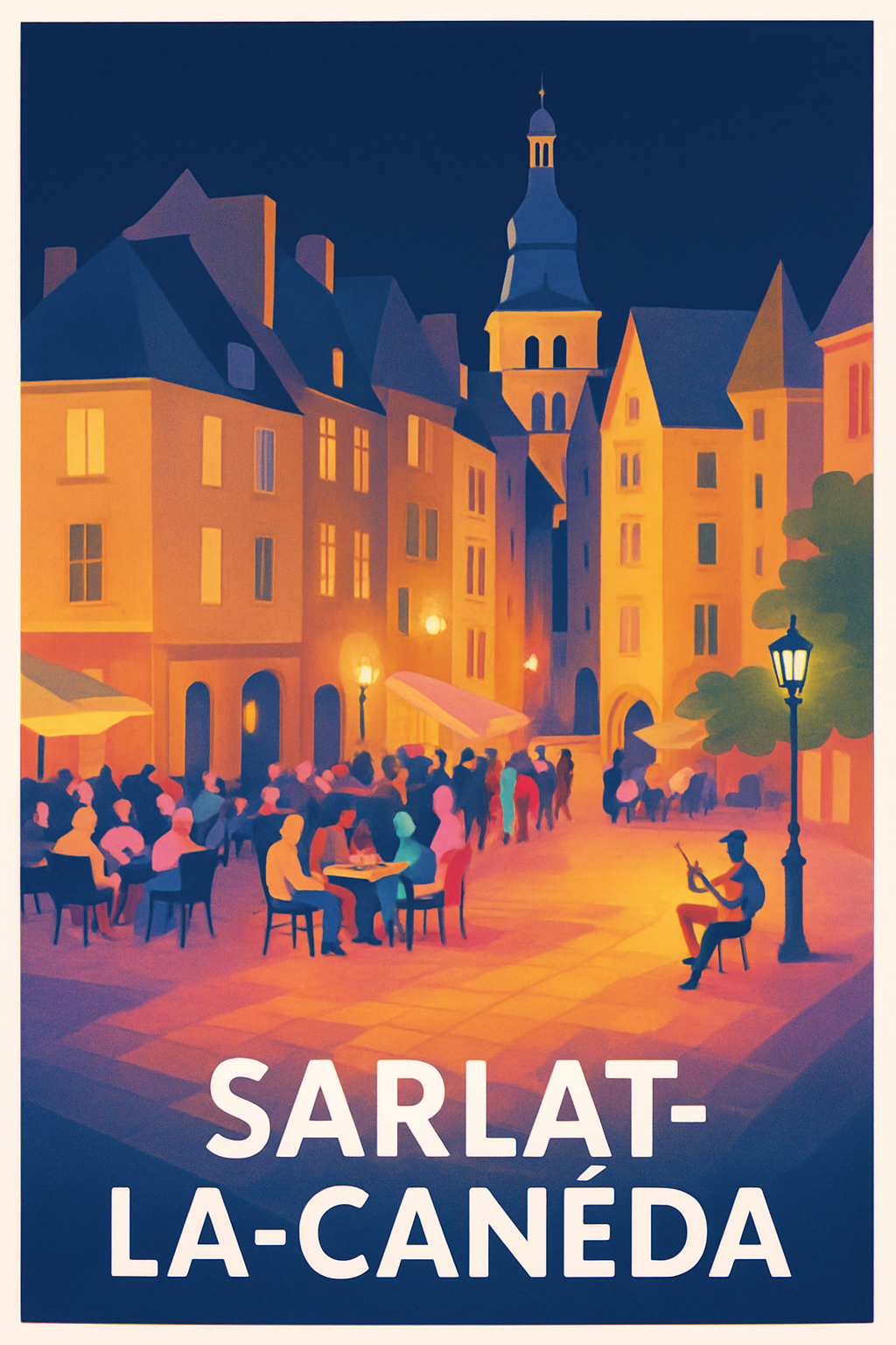 Affiche Sarlat-la-Canéda — L'atmosphère conviviale au cœur de la ville · poster d'art de Sarlat-la-Canéda