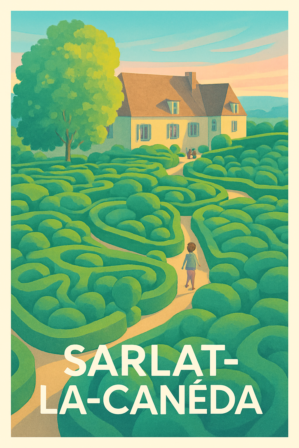 Affiche Sarlat-la-Canéda — L'élégance des jardins labyrinthiques · poster d'art de Sarlat-la-Canéda
