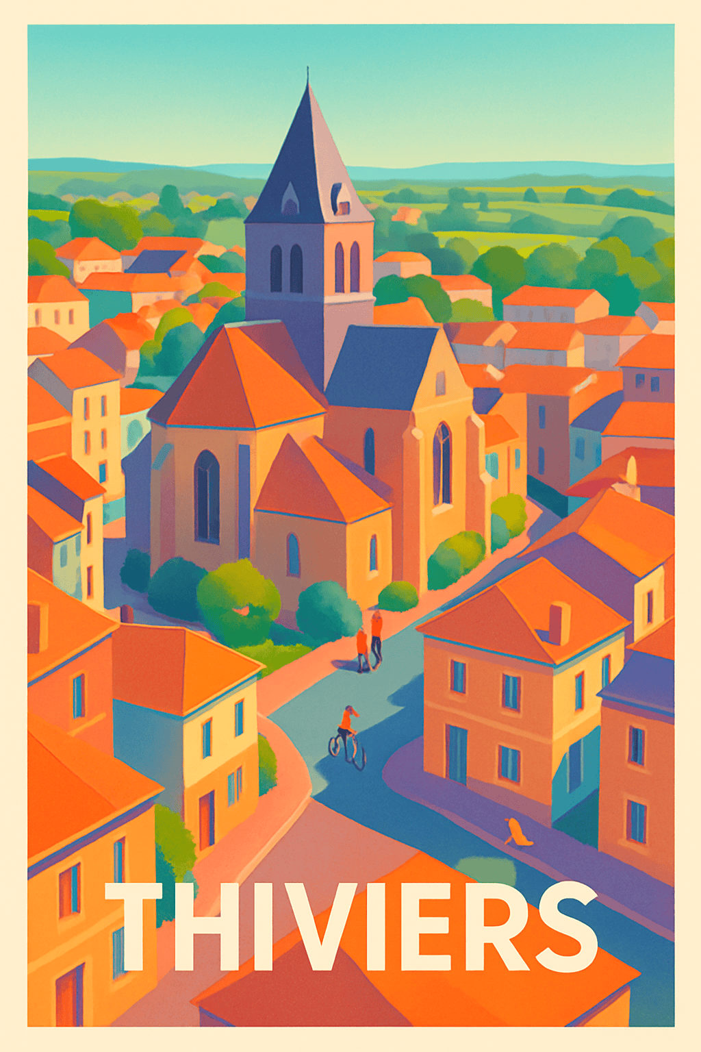 Dordogne France Pas de Cadre / 20 × 30cm Affiche de Thiviers - Charme et lumière au cœur du Périgord