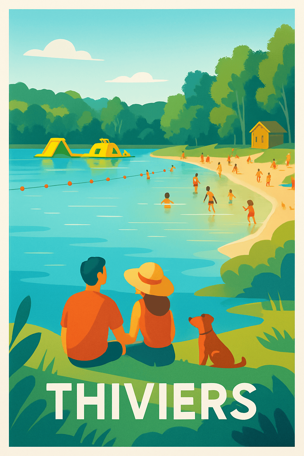 Dordogne France Pas de Cadre / 20 × 30cm Affiche de Thiviers - Escapade estivale au bord de l'eau