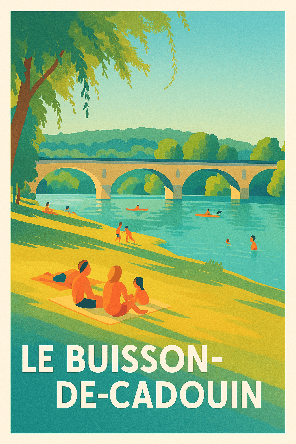 Dordogne France Pas de Cadre / 20 × 30cm Affiche Le Buisson-de-Cadouin - Escapade bucolique au bord de l'eau