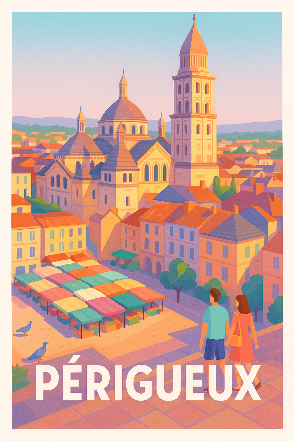 Dordogne France Pas de Cadre / 20 × 30cm Affiche Périgueux - Lumière douce sur la ville historique