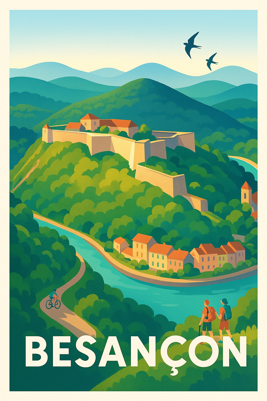 Doubs France Pas de Cadre / 20 × 30cm Affiche de Besançon - Entre nature et patrimoine