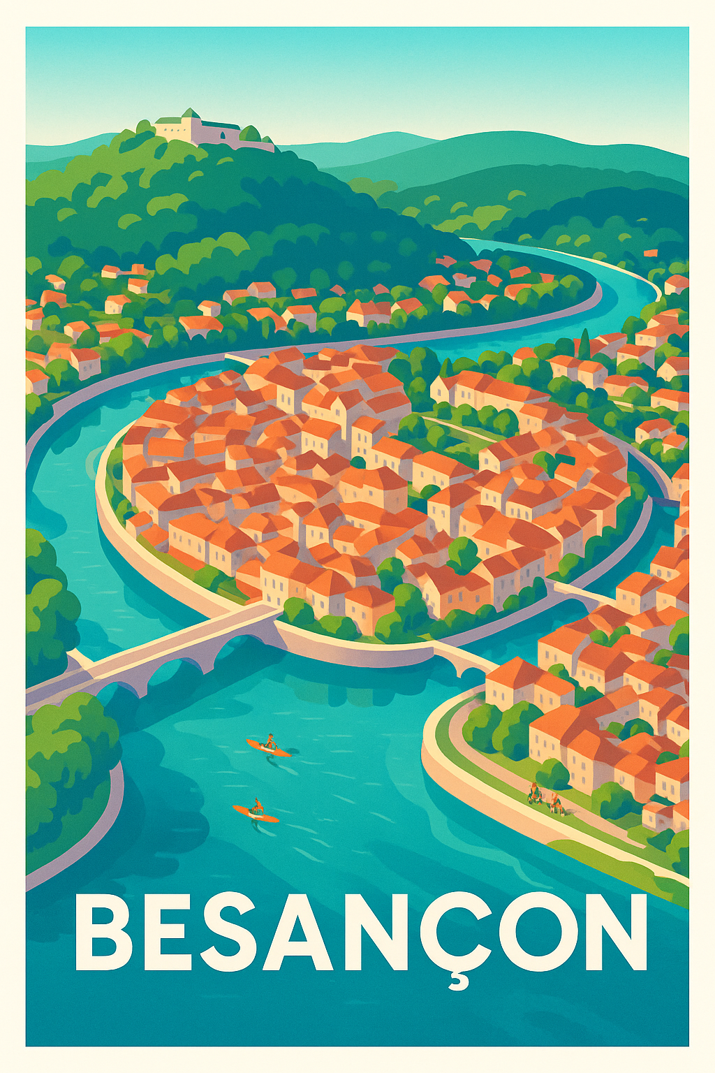 Doubs France Pas de Cadre / 20 × 30cm Affiche de Besançon - L'élégance de la boucle du Doubs