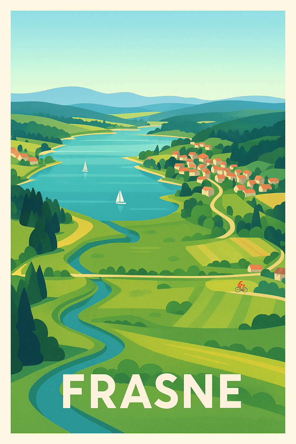 Doubs France Pas de Cadre / 20 × 30cm Affiche de Frasne - Escapade bucolique au cœur du Doubs
