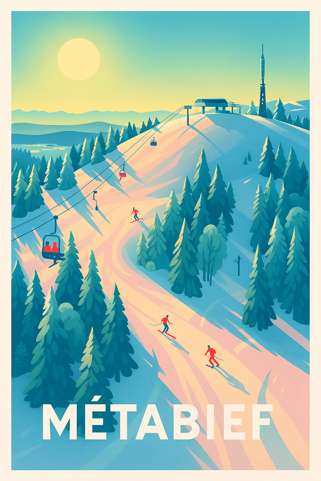 Doubs France Pas de Cadre / 20 × 30cm Affiche de Métabief - Élégance et Glisse en Montagne