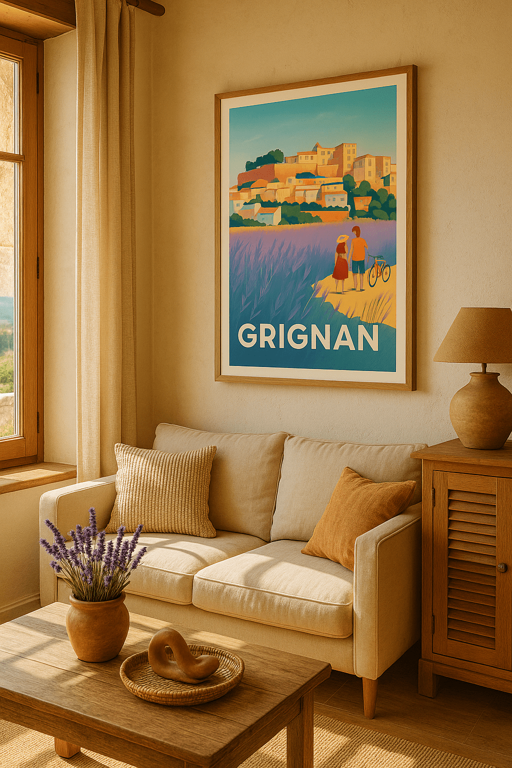 Drôme France Affiche de Grignan - Charme provençal et lavandes envoûtantes